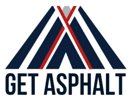 Logo with stylized blue and red geometric shapes forming a letter "A" above the words "GET ASPHALT" in bold black letters.